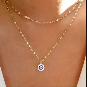 Evil eye Crystal 18k gold plated double layer necklace